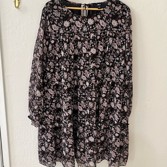Ellos Floral Ruffle Tiered Peasant Dress with Sheer Sleeves Plus Size 20 - Picture 3 of 11